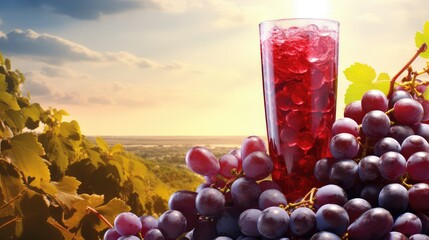 Poster - fruit ripe juice drink grapes illustration green healthy, sweet juicy, health glass fruit ripe juice drink grapes