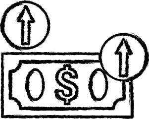 Aufkleber - Dollar, up, arrow vector icon in grunge style