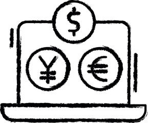 Aufkleber - Laptop, euro, dollar, yen yuan vector icon in grunge style