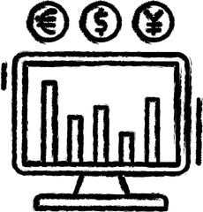 Aufkleber - Computer, euro, dollar, yen yuan vector icon in grunge style