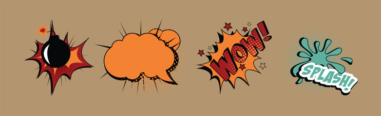 Sticker - Sound Bubble Effect in Comic Style Vector Set