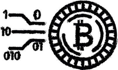 Aufkleber - bitcoin, blockchain, coin vector icon in grunge style
