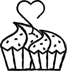 Poster - Cupcakes, heart, romance, breakfast vector icon in grunge style