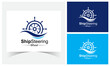 Ship Steering Wheel Logo Design Template With Water.