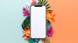 floral mockup with mobile phone 