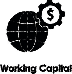 Aufkleber - world, gear, dollar, working capital vector icon in grunge style