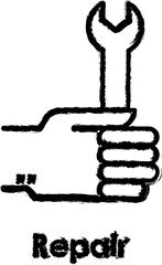 Poster - hand, wrench, repair vector icon in grunge style