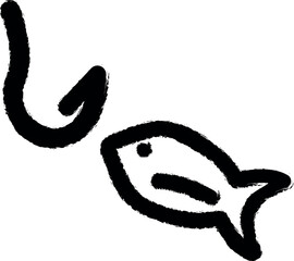 Poster - fish, hook vector icon in grunge style