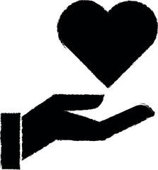 Poster - Blood donation campaign, hand heart charity vector icon in grunge style