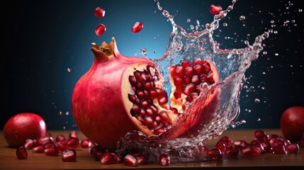 Poster - fresh juicy juice drink pomegranate illustration explosion liquid, flow sweet, tropical healthy fresh juicy juice drink pomegranate