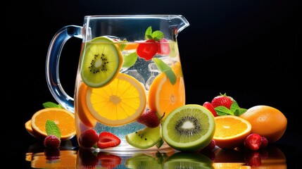 Poster - water isolated juice drink fruit illustration summer beverage, vitamin ingredient, infused background water isolated juice drink fruit