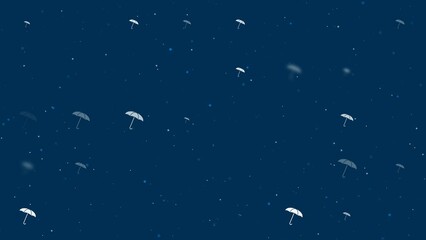 Poster - Template animation of evenly spaced umbrella symbols of different sizes and opacity. Animation of transparency and size. Seamless looped 4k animation on dark blue background with stars