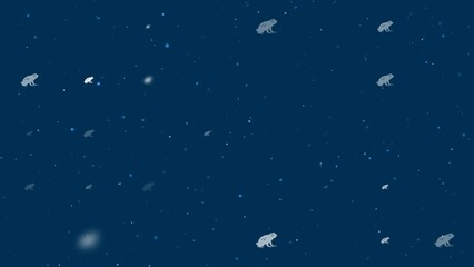 Poster - Template animation of evenly spaced frog symbols of different sizes and opacity. Animation of transparency and size. Seamless looped 4k animation on dark blue background with stars