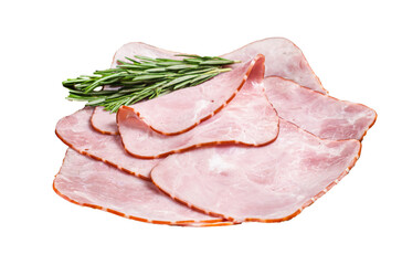 Wall Mural - Square Sliced pork meat ham on plate.  Transparent background. Isolated.