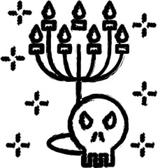 Poster - Halloween burning candles fire flame skull vector icon in grunge style