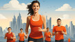 © bravissimos - Happy young woman running so fast, illustration of beautiful sunny day sport outdoor