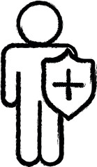 Poster - human, insurance, add, shield vector icon in grunge style