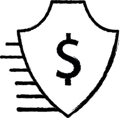 Poster - shield, dollar, protection, insurance vector icon in grunge style