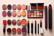 © Jhon - Top view of professional make-up products and beauty industry accessories on abstract flat lay background,