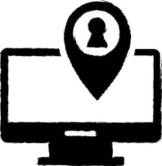 Aufkleber - Address tracker, location pin, online map, online system, secure location finder vector icon in grunge style
