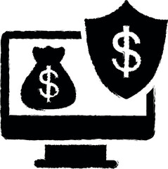 Aufkleber - Cryptocurrency, digital wallet, e commerce, online banking concept, online money protection vector icon in grunge style