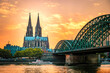 Koln Germany city skyline, Cologne skyline during sunset , Cologne Hohenzollern bridge with cathedral Germany Europe Europe