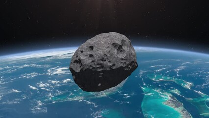 Wall Mural - an asteroid falls to earth. dangerous approach of an asteroid to planet earth. asteroid or meteorite