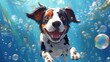 A cute dog swimming underwater happy surrounded Ai Generative