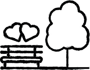 Aufkleber - Bench, tree, love, hearts vector icon in grunge style