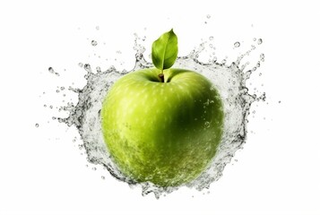 Wall Mural - green apple with water splash isolated white background. generative ai