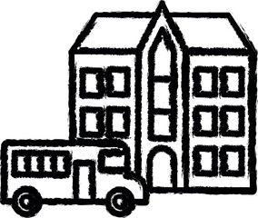 Poster - School car education building vector icon in grunge style