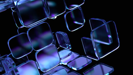 Poster - Dark background design, abstract geometric blocks, 3d render