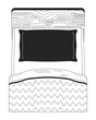 Pillow bed top view black and white 2D line cartoon object. Bedroom furniture isolated vector outline item. Hotel room. Dark pillow, bedspread comfortable monochromatic flat spot illustration