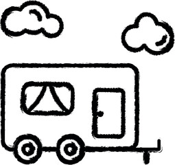 Poster - Caravan, travel, clouds vector icon in grunge style
