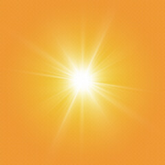 Wall Mural - 
Bright sun on a yellow background.Light effect.summer sunlight burst. vector background