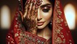 The Indian bride used one hand to cover her face.