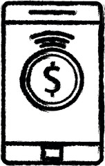 Aufkleber - money in mobile banking vector icon in grunge style