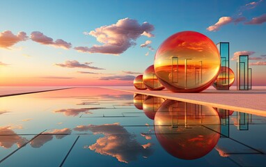 Wall Mural - Sunset over the sea with the mirror art.
