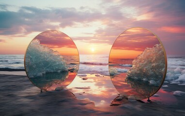 Wall Mural - Sunset over the sea with the mirror art.