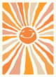 smiling sun organic shapes matisse style, naive art, contemporary backgrounds. beach and mountains vector illustration