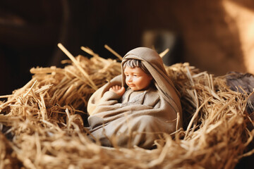 Wall Mural - Figurine of baby born christ nativity scene