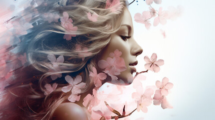 Wall Mural - Beautiful girl with flowers in her hair. Hairstyle with flowers.Generative AI