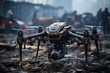 Advanced sensor equipped drones and robots in search and rescue operations, futurism image
