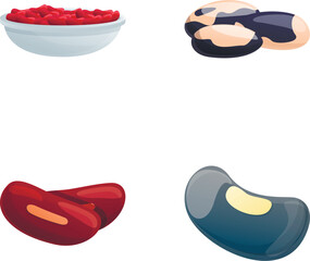 Sticker - Colored bean icons set cartoon vector. Red and black bean. Legume, food concept