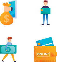 Poster - mobile payment icons set cartoon vector. online payment transaction. internet banking, modern techno