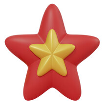Star Christmas ornament 3d icon. Red Christmas star 3d rendered illustration. Christmas treetopper toy, clip art