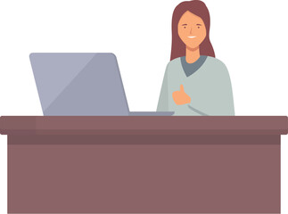 Poster - Woman laptop working icon cartoon vector. Office home work. Business space