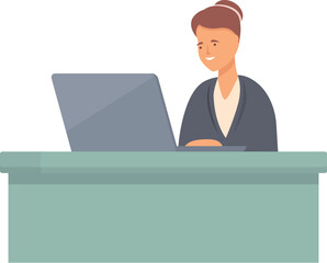 Poster - Woman laptop digital work icon cartoon vector. Office desktop. Business space