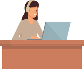 Poster - Woman work call center icon cartoon vector. Office home character. Working online