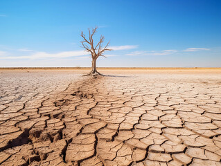 Wall Mural - Dry cracked desert. The global shortage of water on the planet. Global warming and greenhouse effect concept.